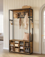 Rustic Charmer Industrial Hall Tree with Coat Rack, Shoe Bench & Storage Shelves
