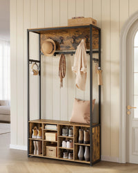 Rustic Charmer Industrial Hall Tree with Coat Rack, Shoe Bench & Storage Shelves