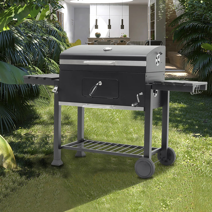 GrillMaster Outdoor Charcoal BBQ with Side Table