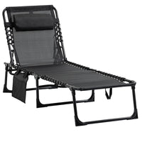 Outsunny 5-Position Folding Sun Lounger with Pillow & Side Pocket – Portable Recliner