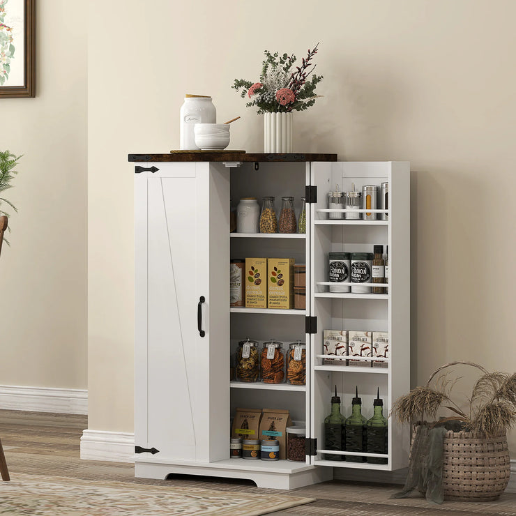 HOM.COM Farmhouse-Style Kitchen Cupboard with Adjustable Shelves & Barn Door Design