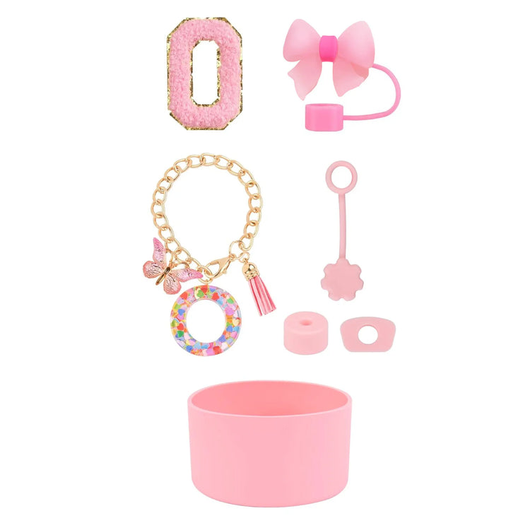 SipSavvy™ 7-Piece Pink Accessory Kit for Stanley Cup Tumbler – Custom Letter Set A–Z