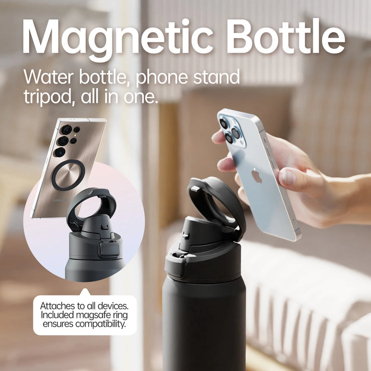 Magnetic Stainless Steel Sports Water Bottle & Device Holder