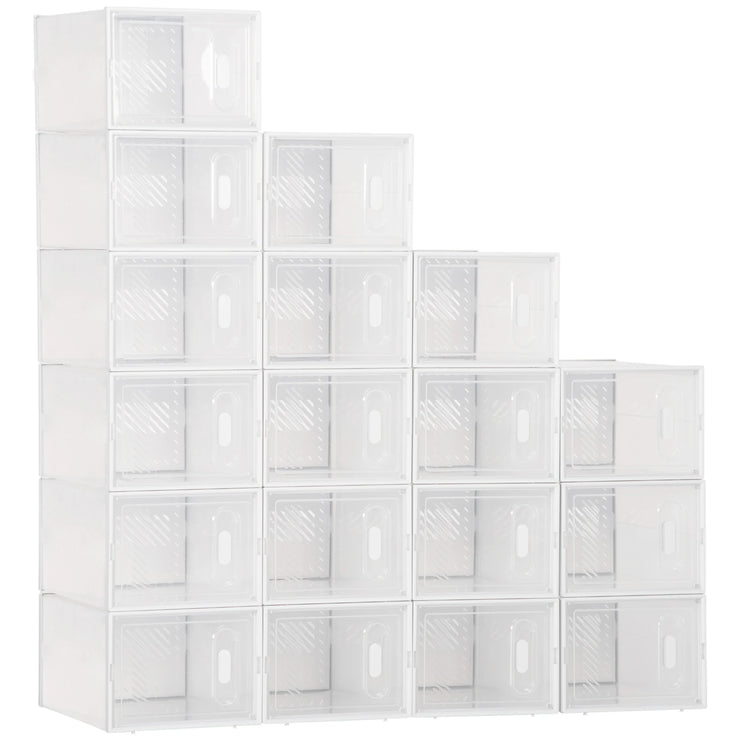 HOM.COM™ 18-Piece Stackable Clear Shoe Box Set – Customisable Storage