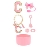 SipSavvy™ 7-Piece Pink Accessory Kit for Stanley Cup Tumbler – Custom Letter Set A–Z