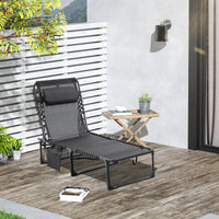 Outsunny 5-Position Folding Sun Lounger with Pillow & Side Pocket – Portable Recliner