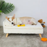 Luxury Elevated Cat & Small Dog Sofa Bed with Backrest - Plush Cushion, Wooden Legs