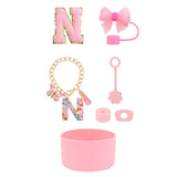 SipSavvy™ 7-Piece Pink Accessory Kit for Stanley Cup Tumbler – Custom Letter Set A–Z
