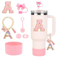 SipSavvy™ 7-Piece Pink Accessory Kit for Stanley Cup Tumbler – Custom Letter Set A–Z