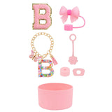 SipSavvy™ 7-Piece Pink Accessory Kit for Stanley Cup Tumbler – Custom Letter Set A–Z