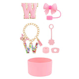 SipSavvy™ 7-Piece Pink Accessory Kit for Stanley Cup Tumbler – Custom Letter Set A–Z