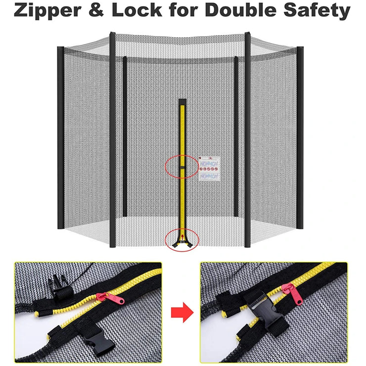 Trampoline Safety Net Enclosure with Zipper & Buckle Lock replacement – Anti-Fall Mesh for Secure Jumping Fun