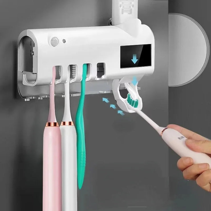 Automatic Toothpaste Dispenser with Toothbrush Holder - Wall Mounted