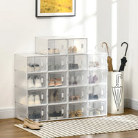 HOM.COM™ 18-Piece Stackable Clear Shoe Box Set – Customisable Storage